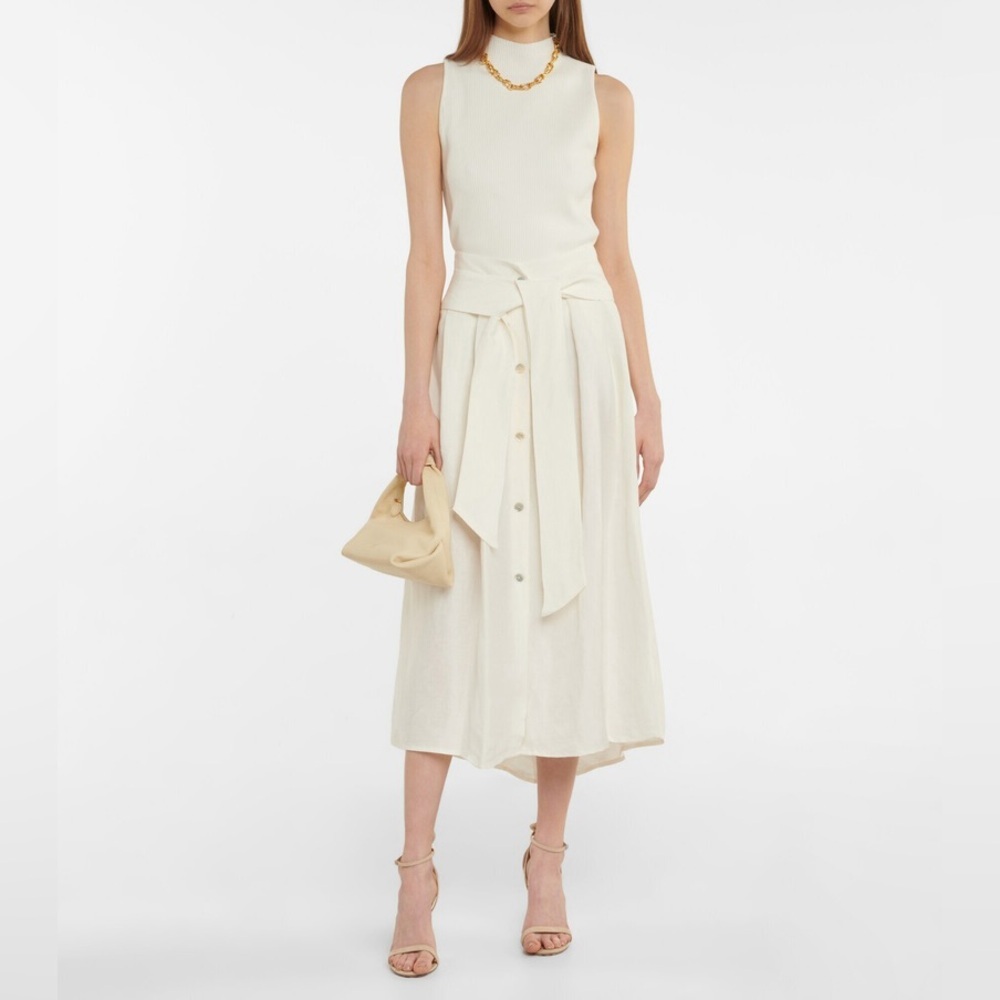 Vince - Belted linen-blend Midi Skirt Size M